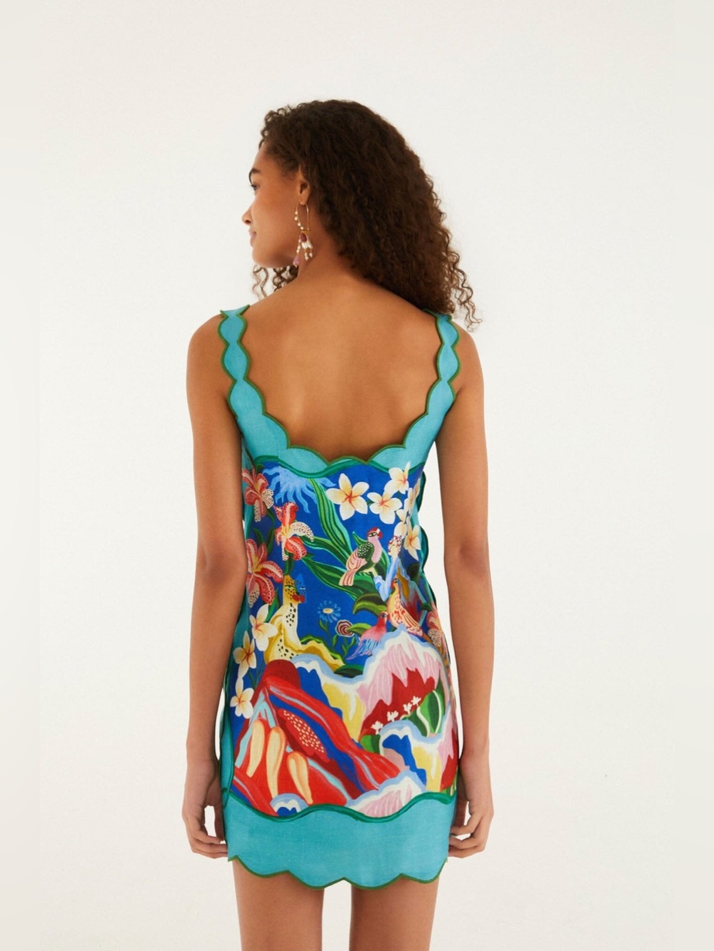 Farm Rio floral scarf scallop linen mini dress - Picture 4 of 9